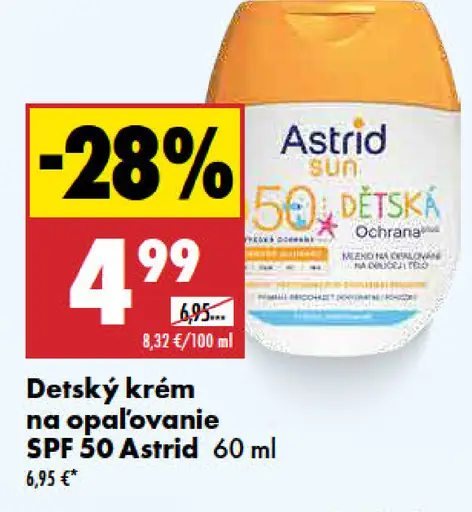 Detský krém na opaľovanie SPF 50 Astrid