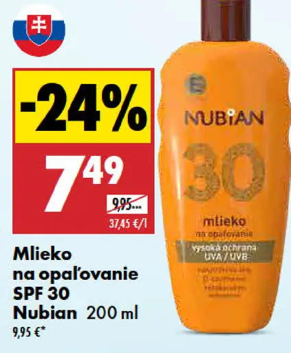 Mlieko na opaľovanie SPF 30 Nubian