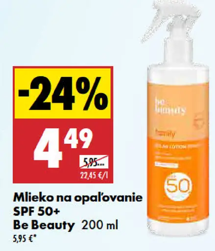 Mlieko na opaľovanie SPF 50+ Be Beauty