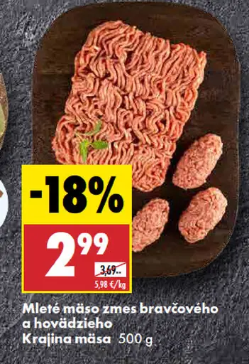 Krajina mäsa Mleté mäso zmes bravčového a hovädzieho mäsa
