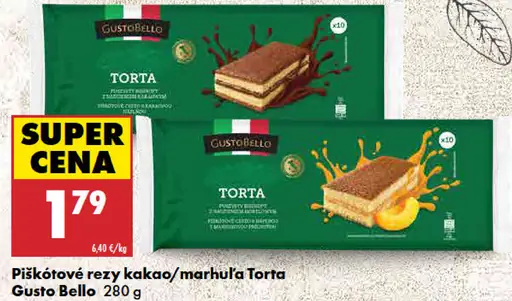 Gusto Bello piškótové rezy kakao/marhuľa Torta