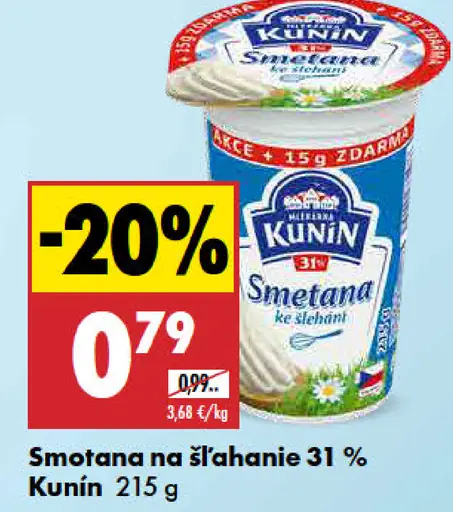 KUNÍN smotana na šľahanie 31 %