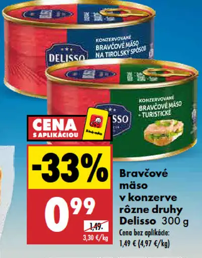 Bravčové mäso v konzerve, rôzne druhy Delisso