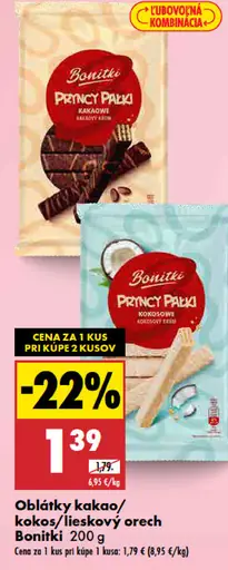 Oblátky kakao / kokos / lieskový orech Bonitki