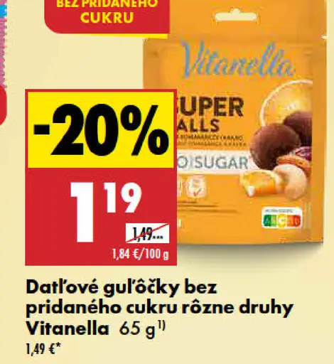 Vitanella datľové guľôčky bez pridaného cukru rôzne druhy