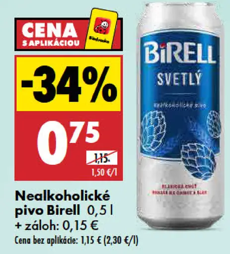 Birell Svetlý nealkoholické pivo plechovka