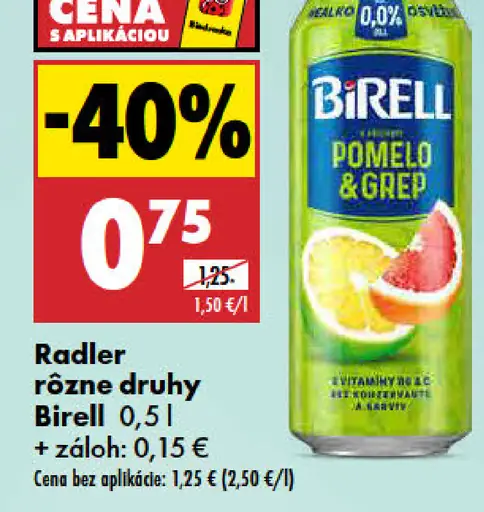 Radler Birell rôzne druhy plechovka