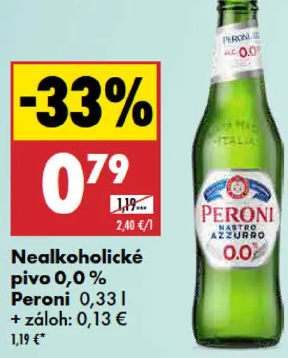 Nealkoholické pivo Peroni 0,0 %