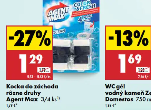 Kocka do záchoda Agent Max, rôzne druhy