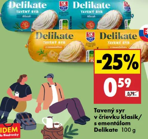 Delikate tavený syr v črievku, klasik a s ementálom