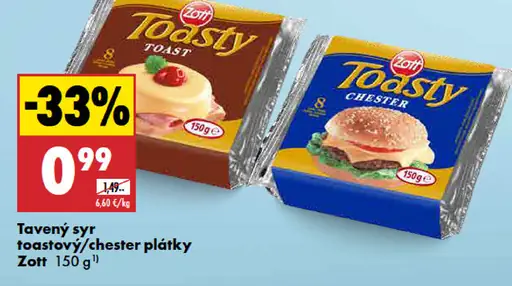 Zott Tavený syr toastový plátky