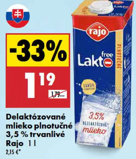 Rajo Laktofree mlieko polotučné bezlaktózové 3,5 %