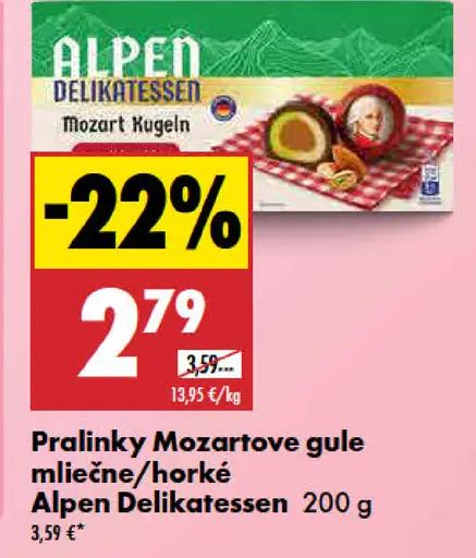 Mozart Kugeln pralinky Alpen Delikatessen, mliečne a horké