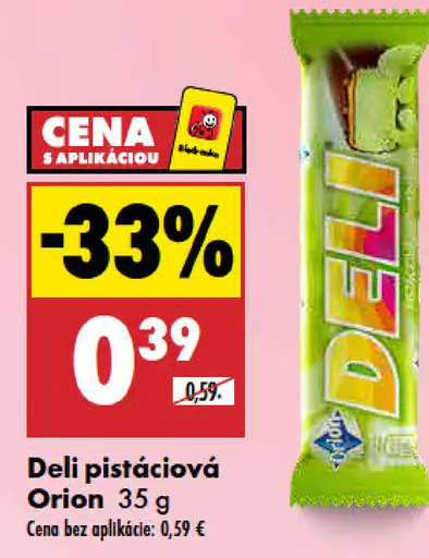Deli pistáciová čokoládová tyčinka Orion