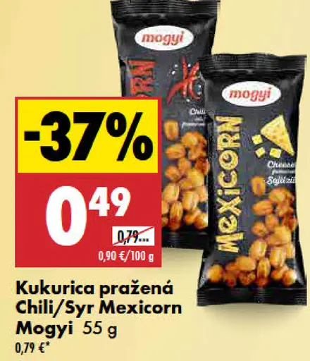 Mogi pražená kukurica Mexicorn, varianty Chili a Syr