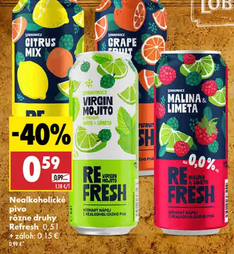 Refresh nealkoholické pivo – Citrus Mix, Grape Fruit, Virgin Mojito, Malina & Limeta