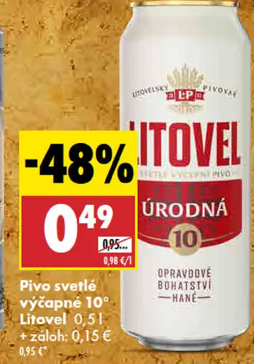 Litovel svetlé výčapné pivo 10° plechovka