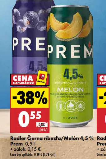 Prem radler čierna ríbezľa / melón 4,5 %