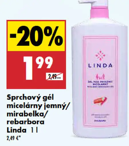 Linda sprchový gél micelárny, vôňa mirabelky alebo rebarbory