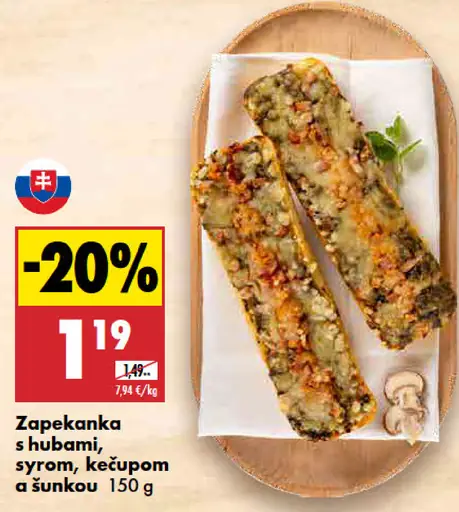 Zapekaná bageta s hubami, syrom, kečupom a šunkou