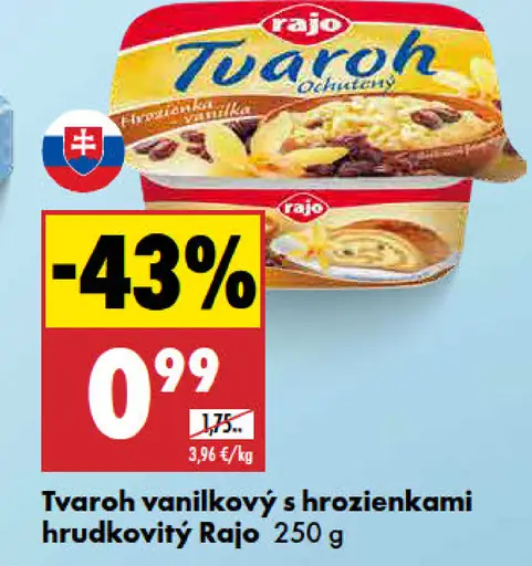 Rajo Tvaroh vanilkový s hrozienkami hrudkovitý