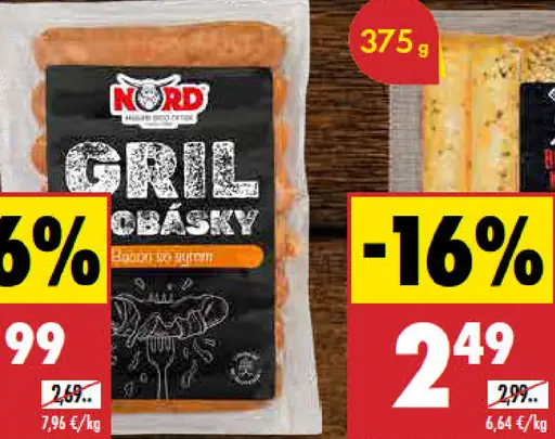 Nord Gril klobásky Bacon so syrom