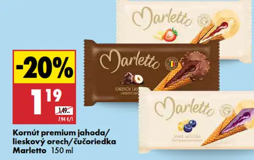Marletto prémiový kornút, jahoda, lieskový orech a čučoriedka