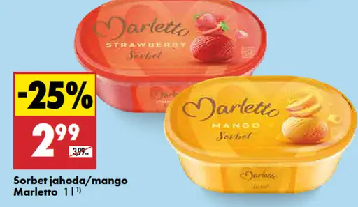 Marletto sorbet, jahoda a mango