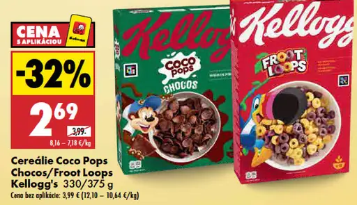 Cereálie Coco Pops Chocos a Froot Loops Kellogg's