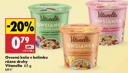 Ovsená kaša v kelímku rôzne druhy Vitanella