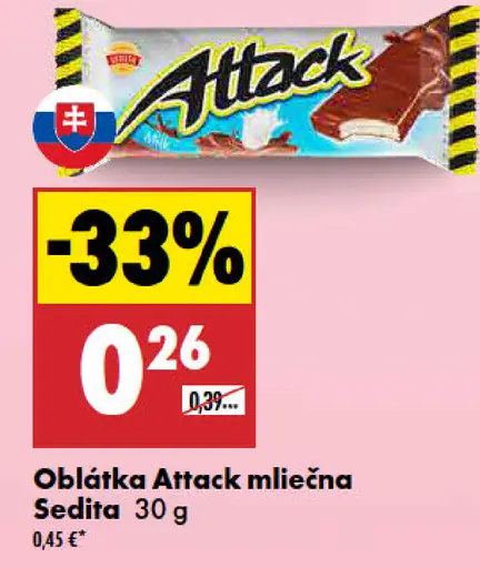 Oblátka Attack mliečna Sedita
