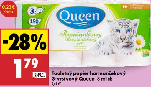 Queen Toaletný papier 3-vrstvový harmančekový