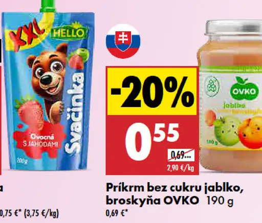 Príkrm bez cukru jablko, broskyňa OVKO