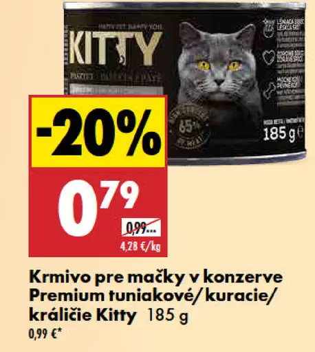 Kitty krmivo pre mačky v konzervě Premium tuniakové, kuracie, králičie