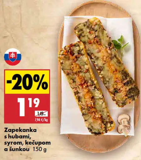 Zapekaná bageta s hubami, syrom, kečupom a šunkou