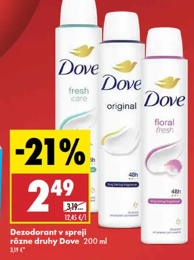 Dove dezodorant v spreji Fresh Care, Original a Floral Fresh