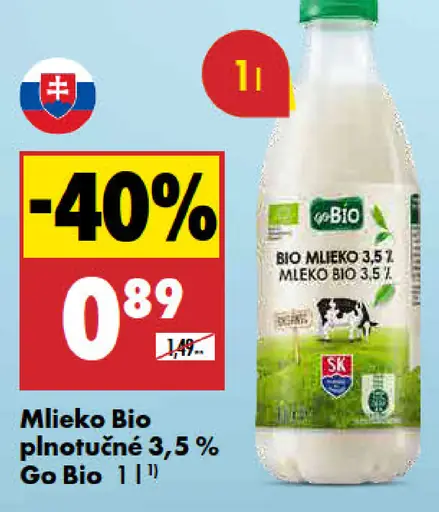 Go Bio plnotučné mlieko 3,5 %