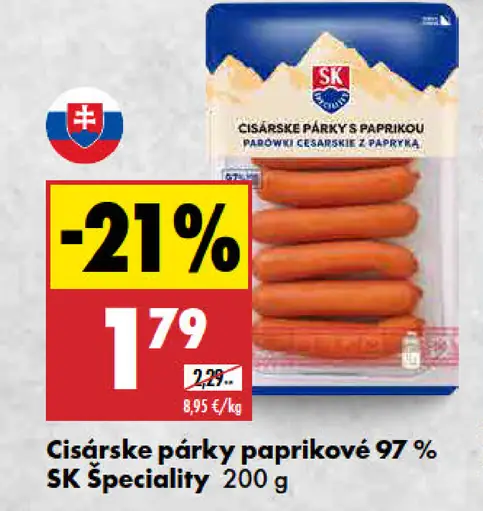 SK Špeciality cisárske párky s paprikou, 97 % mäsa