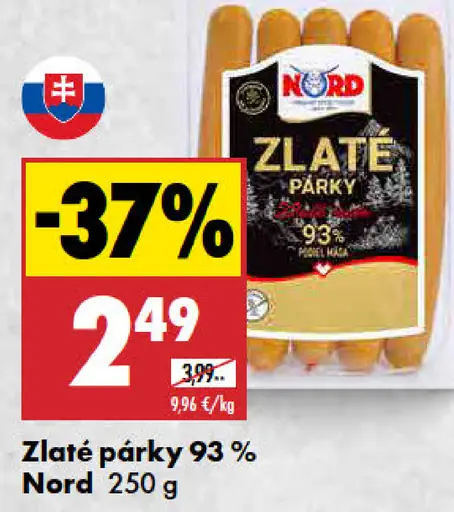 Nord zlaté párky 93 % mäsa