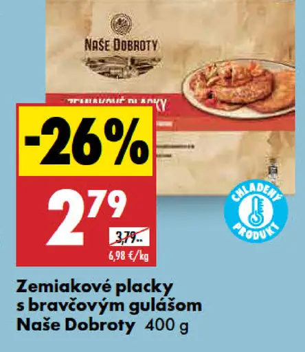 Naše Dobroty Zemiakové placky s bravčovým guľášom