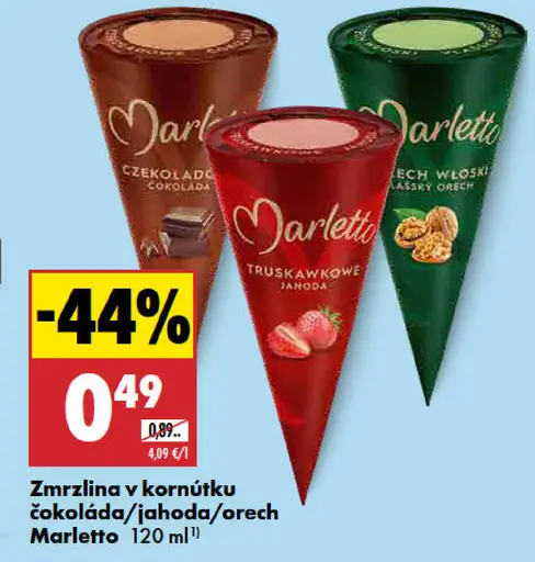 Marletto zmrzlina v kornútku čokoláda