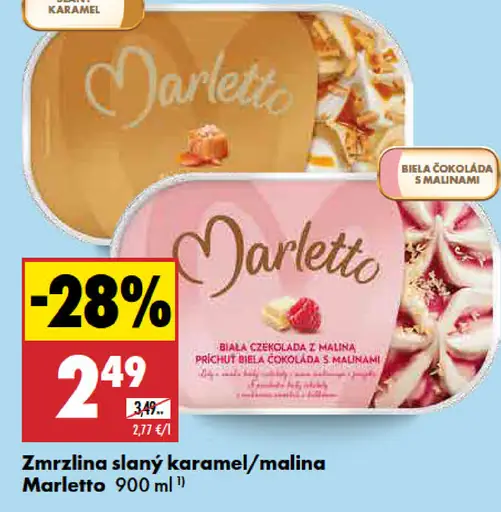 Zmrzlina Marletto – malina, biela čokoláda s malinami