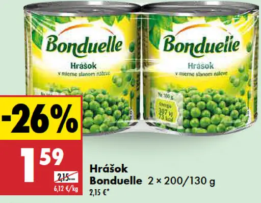 Hrášok Bonduelle v mierne slanom náleve
