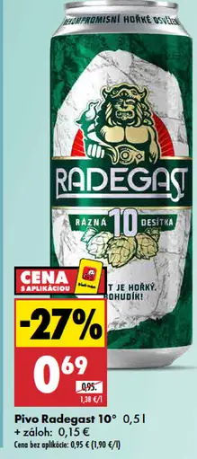 Radegast 10° svetlé výčapné pivo plechovka