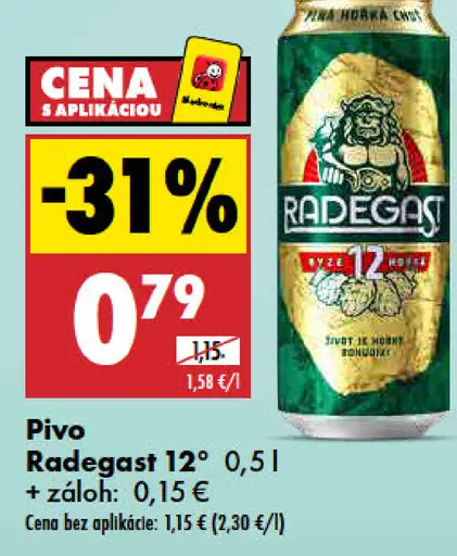 Radegast 12° svetlé ležiakové pivo plechovka