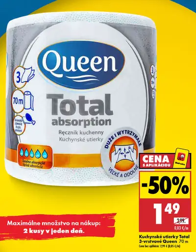 Queen Total absorption kuchynské utierky, 3-vrstvové