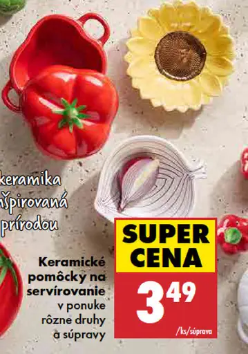 Keramické pomôcky na servírovanie, rôzne druhy a súpravy
