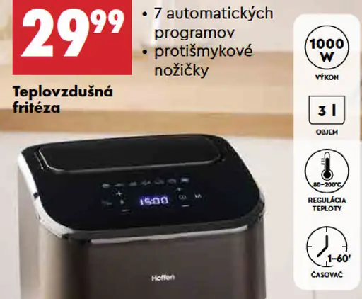 Hoffen teplovzdušná fritéza s funkciou rozmrazovania, 1000 W