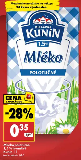 Kunin mlieko polotučné 1,5 % trvanlivé