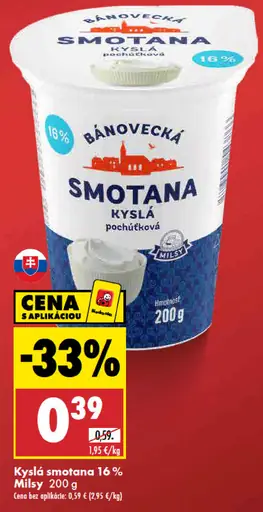 Milsy Kyslá smotana 16 % pochúťková